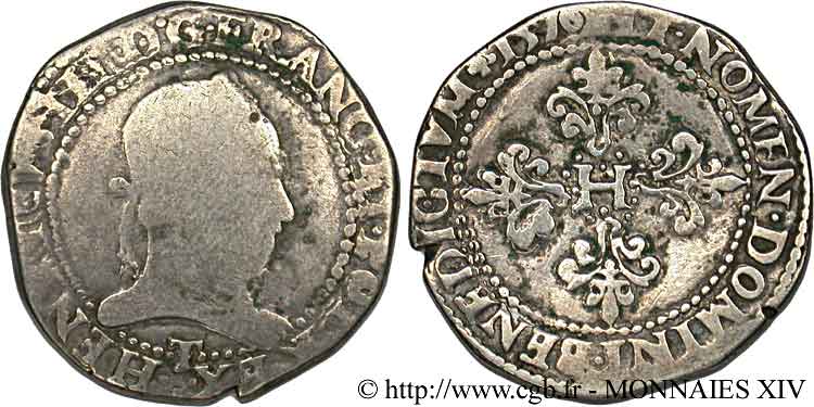 HENRY III Franc au col plat 1576 Nantes RC+/BC