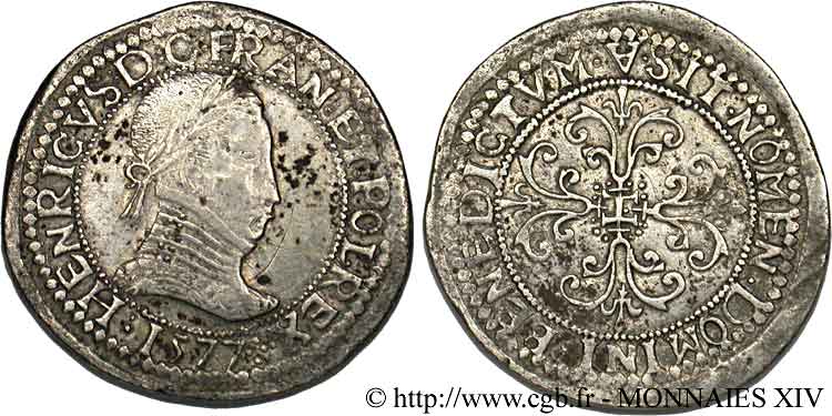 HENRY III Franc au col plat, faux d’époque 1577 Paris XF