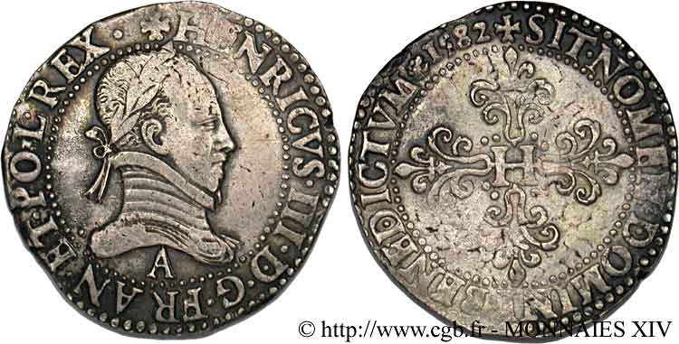 HENRY III Franc au col plat 1582 Paris SS