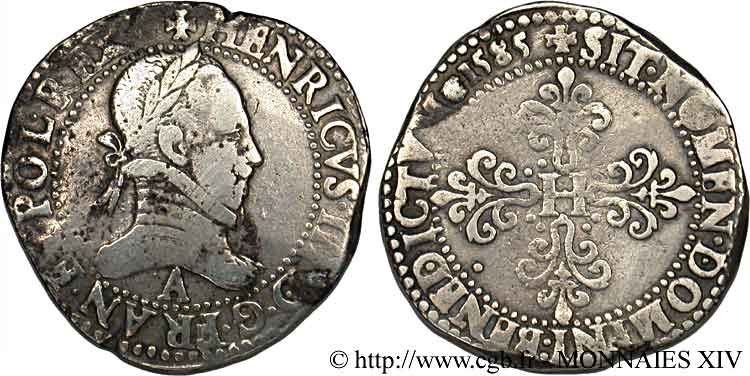 HENRI III Franc au col plat 1585 Paris TB+