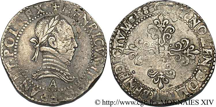 HENRY III Franc au col plat 1586 Paris BB