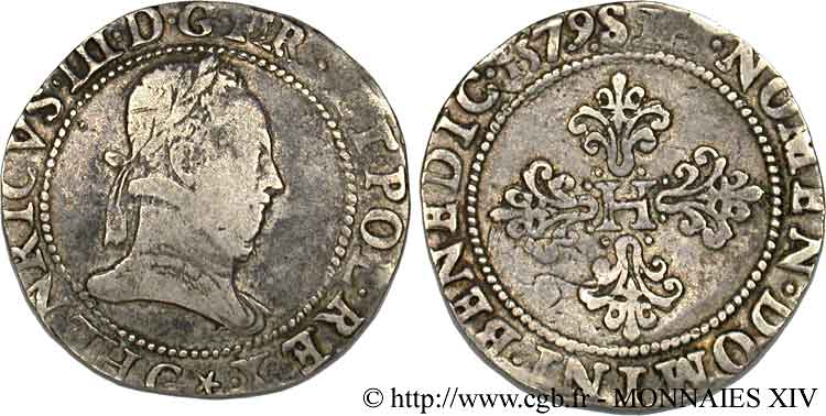 HENRY III Franc au col plat 1579 Poitiers VF