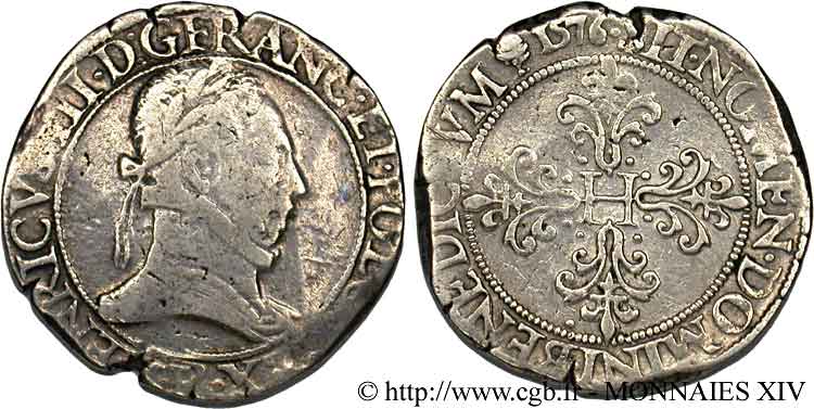 HENRY III Franc au col plat 1576 Rouen VF