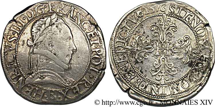 HENRY III Franc au col plat 1576 Rouen VF/XF