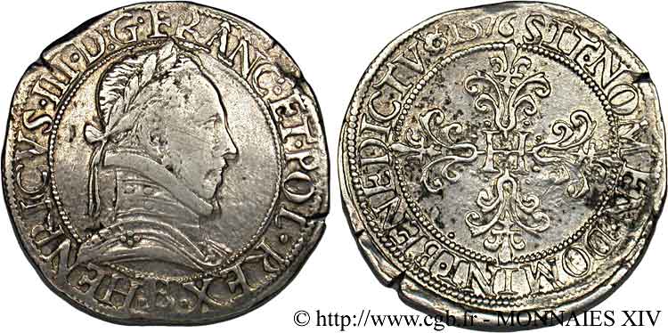 HENRI III Franc au col plat 1576 Rouen TB+/TTB