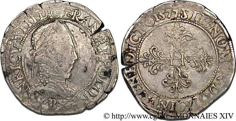 HENRY III Franc au col plat 1577 Rouen q.BB