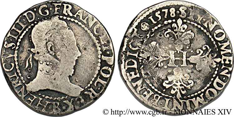 HENRY III Franc au col plat 1578 Rouen VF