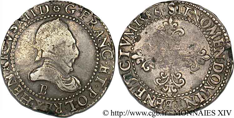 HENRY III Franc au col plat 1586 Rouen VF