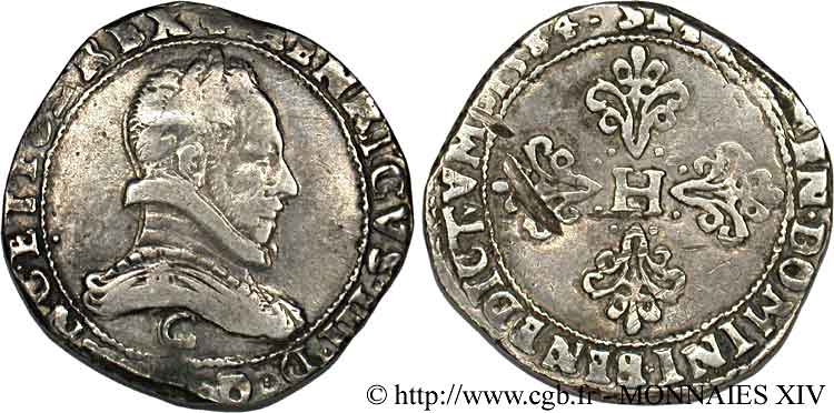 HENRY III Franc au col plat 1584 Saint-Lô q.BB