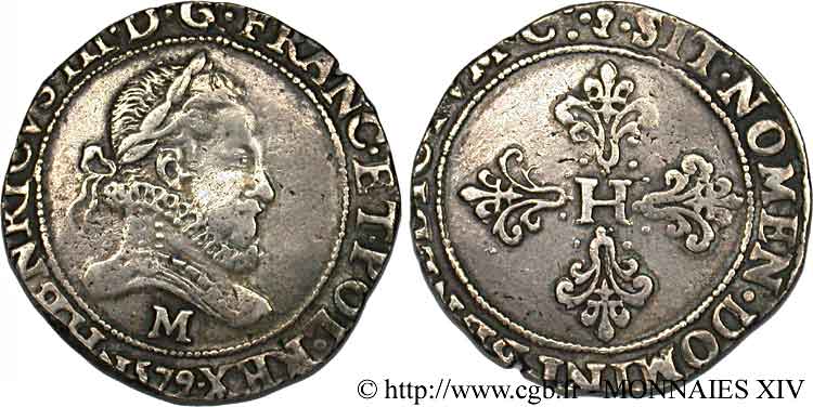 HENRI III Franc au col fraisé 1579 Toulouse TTB