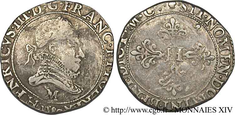 HENRI III Franc au col fraisé 1580 Toulouse TB+