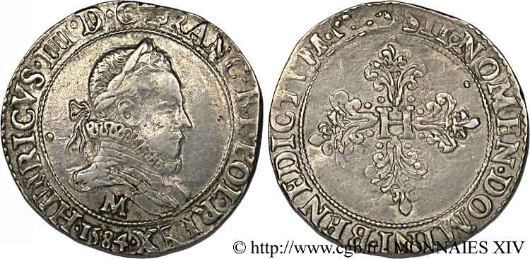 HENRY III Franc au col fraisé 1584 Toulouse MBC/MBC+
