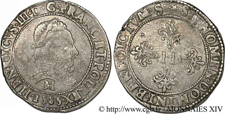 HENRY III Franc au col fraisé 1585 Toulouse XF