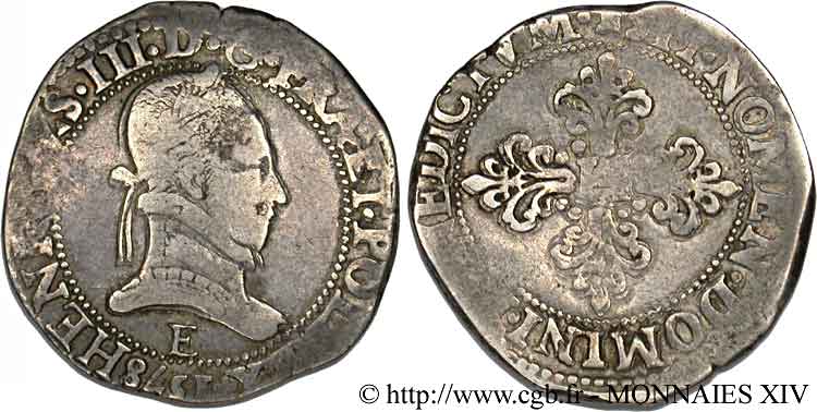 HENRY III Franc au col plat 1578 Tours fSS