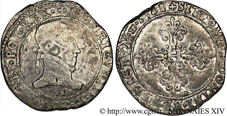 HENRI III Franc au col plat 1583 Troyes TB