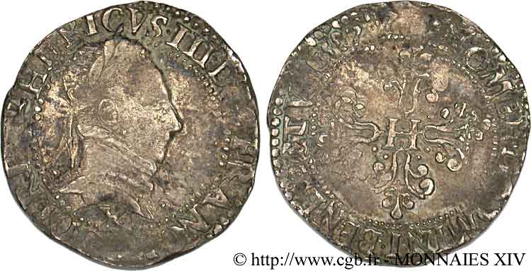 HENRY III Demi-franc au col plat 1587 Amiens VF