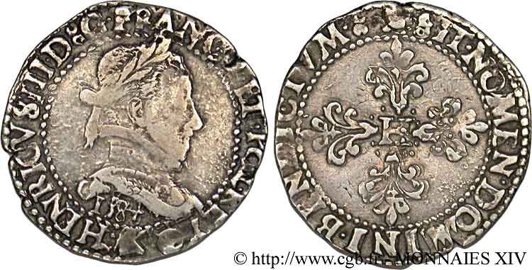 HENRY III Demi-franc au col plat 1584 Bordeaux q.BB