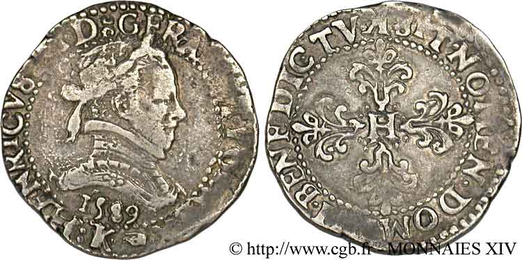 HENRI III Demi-franc au col plat 1589 Bordeaux TB+