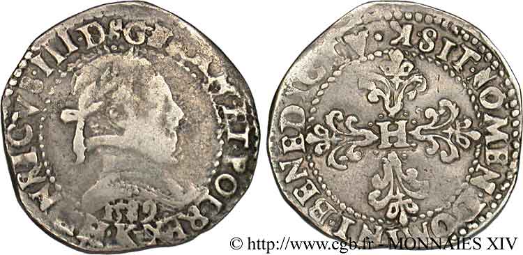 HENRY III Demi-franc au col plat 1589 Bordeaux S/fSS