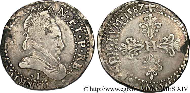 HENRI III Demi-franc au col plat 1587 Limoges TB+