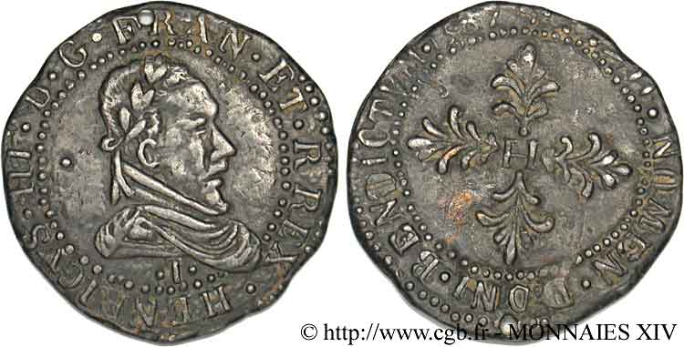 HENRY III Demi-franc au col plat, faux 1587 Limoges MBC