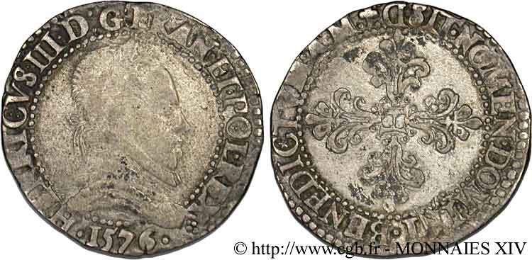 HENRY III Demi-franc au col plat 1576 Lyon VF/VF