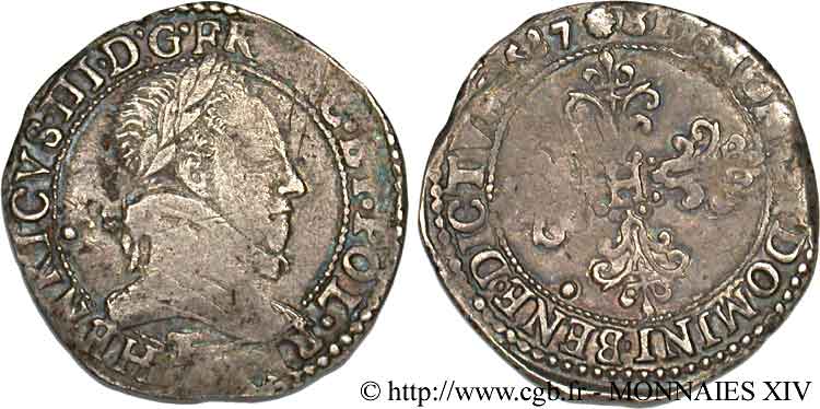 HENRI III Demi-franc au col plat 1587 Nantes TB/TB+