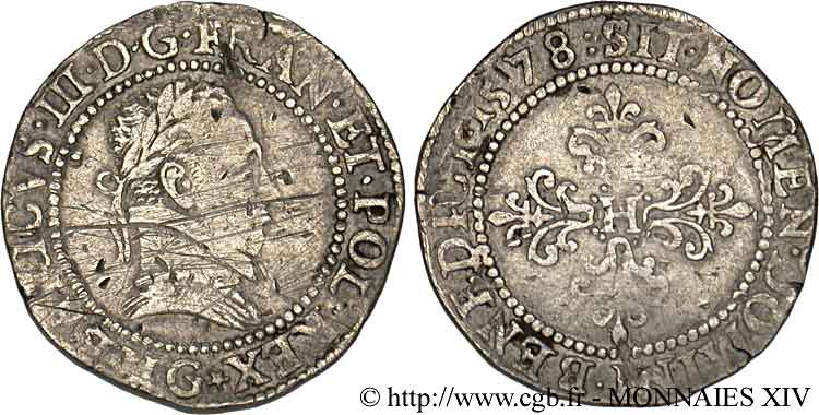 HENRI III Demi-franc au col plat 1578 Poitiers TB+