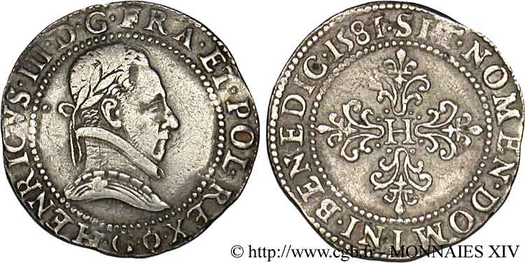 HENRY III Demi-franc au col plat 1581 Poitiers MBC