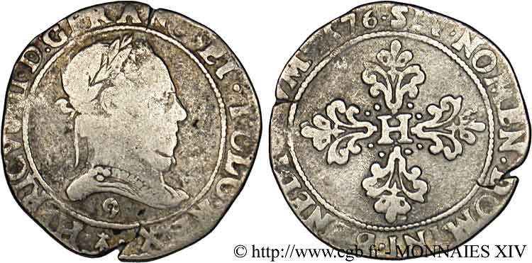HENRY III Demi-franc au col plat 1576 Rennes q.MB