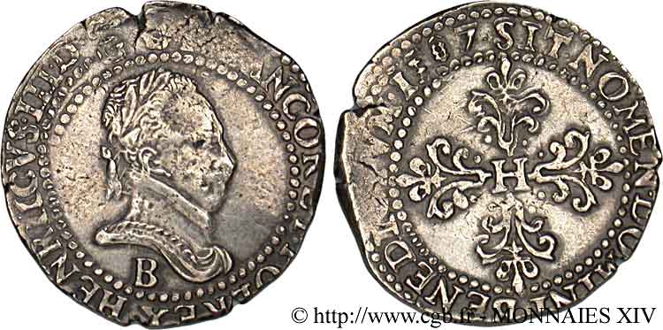 HENRI III Demi-franc au col plat 1587 Rouen TTB
