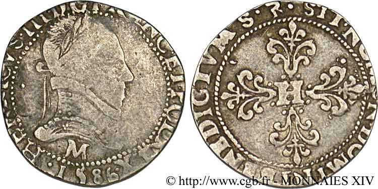 HENRI III Demi-franc au col plat 1586 Toulouse B+/TB+