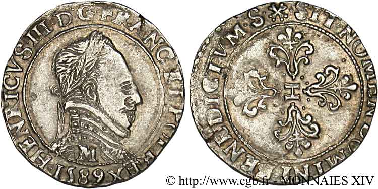 HENRY III Demi-franc au col plat 1589 Toulouse XF