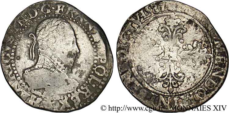 HENRY III Demi-franc au col plat 1587 Tours BC