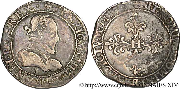HENRI III Demi-franc au col plat 1578 Troyes TB+