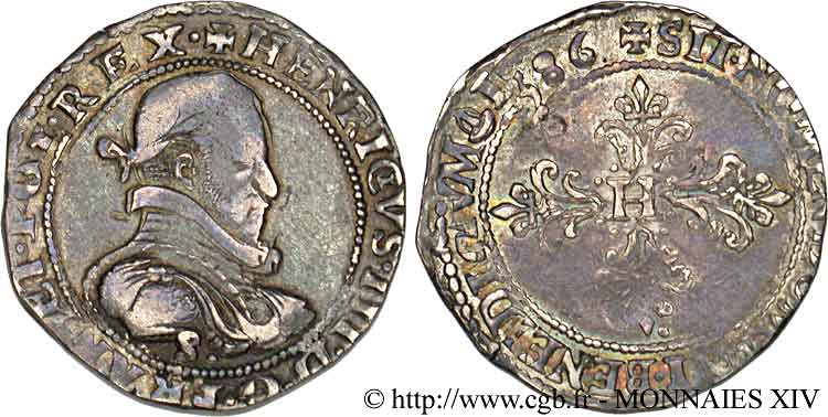 HENRY III Demi-franc au col plat 1586 Troyes q.BB