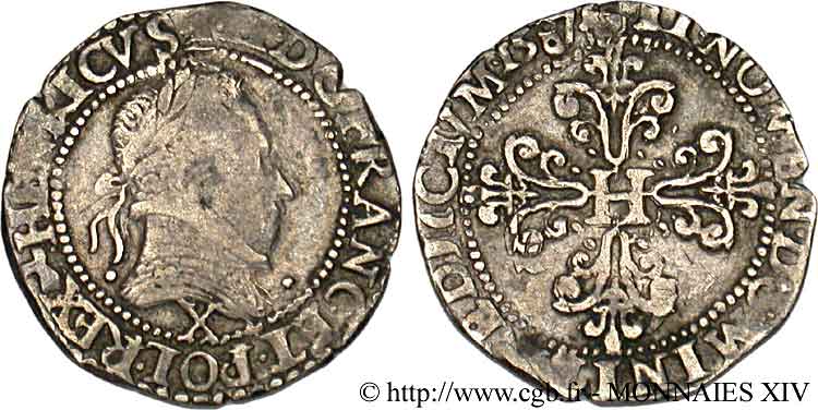 HENRY III Quart de franc au col plat 1587 Amiens VF