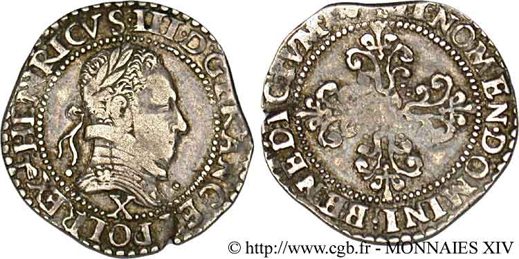 HENRY III Quart de franc au col plat 158[?] Amiens MBC
