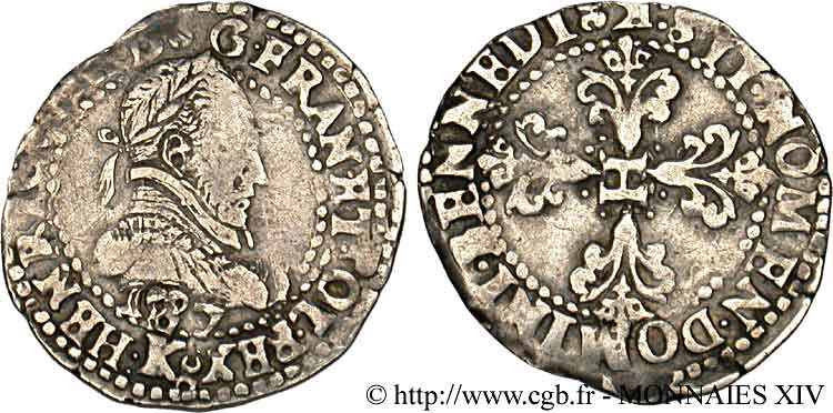 HENRY III Quart de franc au col plat 1587 Bordeaux VF