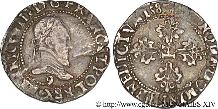 HENRY III Quart de franc au col plat 1587 Rennes VF