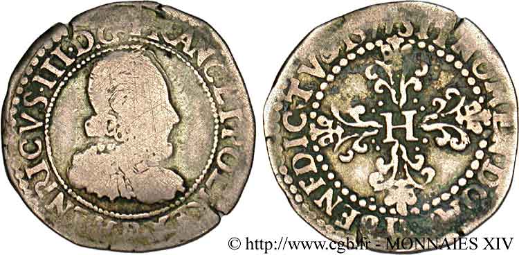 HENRY III Quart de franc au col fraisé 1577 Rouen F/VF