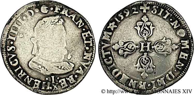 HENRI IV LE GRAND Demi-franc, type de Limoges 1592 Limoges B+/TB