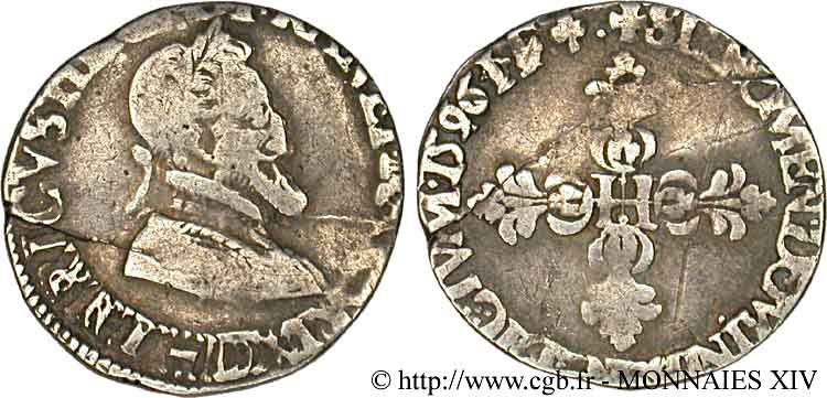 HENRY IV Quart de franc, type de Lyon 1596 Lyon S