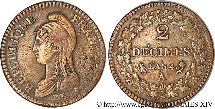 2 décimes Dupré 1796 Paris F.145/1 MBC 