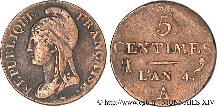 5 centimes Dupré, petit module 1796 Paris F.113/1 VF 