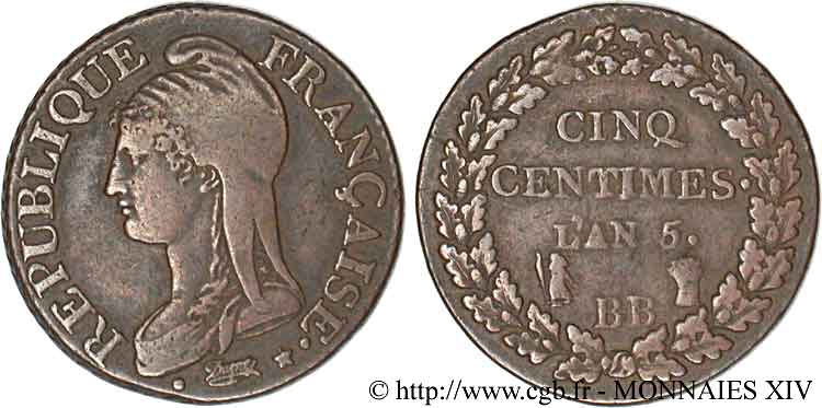 Cinq centimes Dupré, grand module 1797 Strasbourg F.115/20 BB 