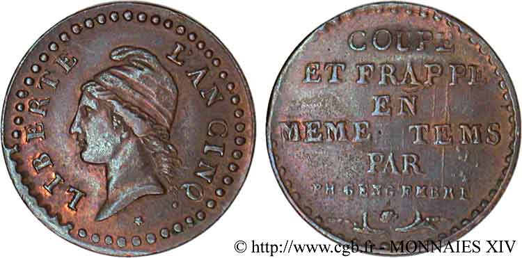 Essai de un centime, procédé de Gengembre 1797 Paris Maz.382  VZ 