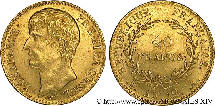 40 francs Bonaparte premier Consul  1804 Paris F.536/6 SUP 