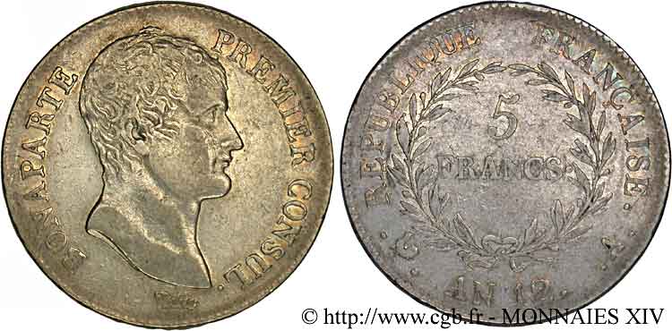 5 francs Bonaparte Premier consul 1804 Paris F.301/9 MBC 