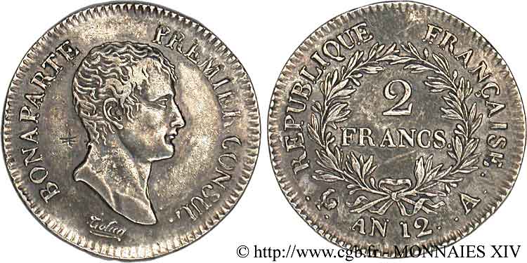 2 francs Bonaparte Premier Consul 1804 Paris F.250/1 MBC 